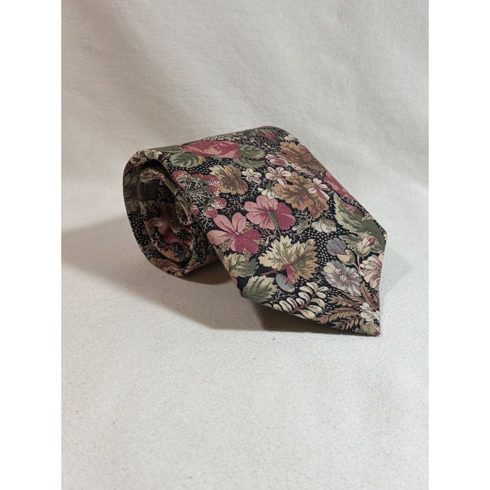 Structure Mens Vintage Floral Cotton Necktie Earth Tone Botanical Made in USA